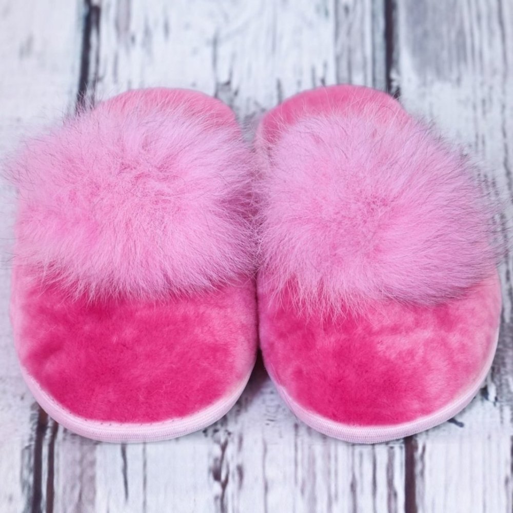 Pink fur sheepskin slippers " Eva" - Picture 3 of 11
